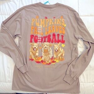 Simply Southern “Pumpkins Fall Leaves Football” Tshirt. Size Small